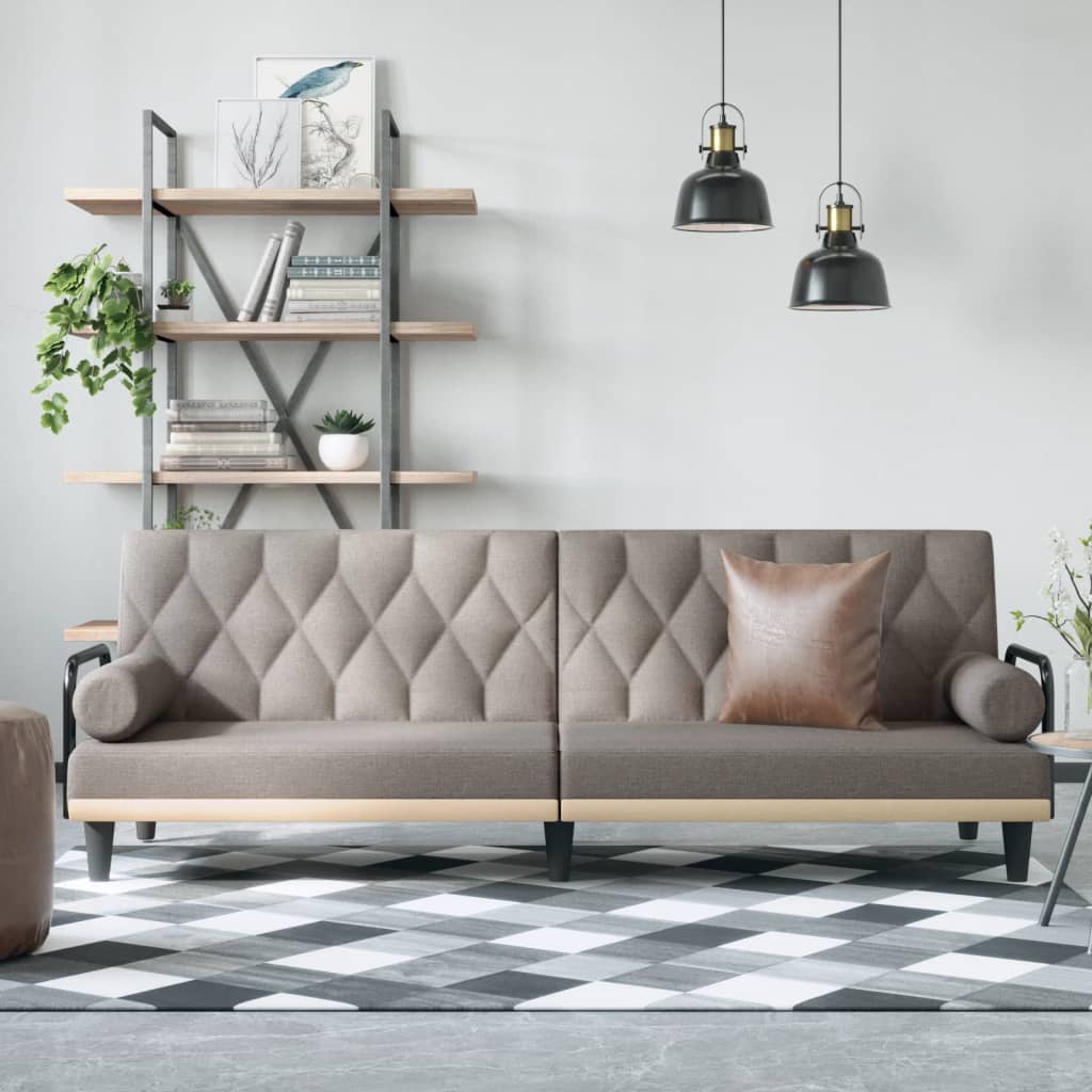 Schlafsofa mit Armlehnen Taupe Stoff