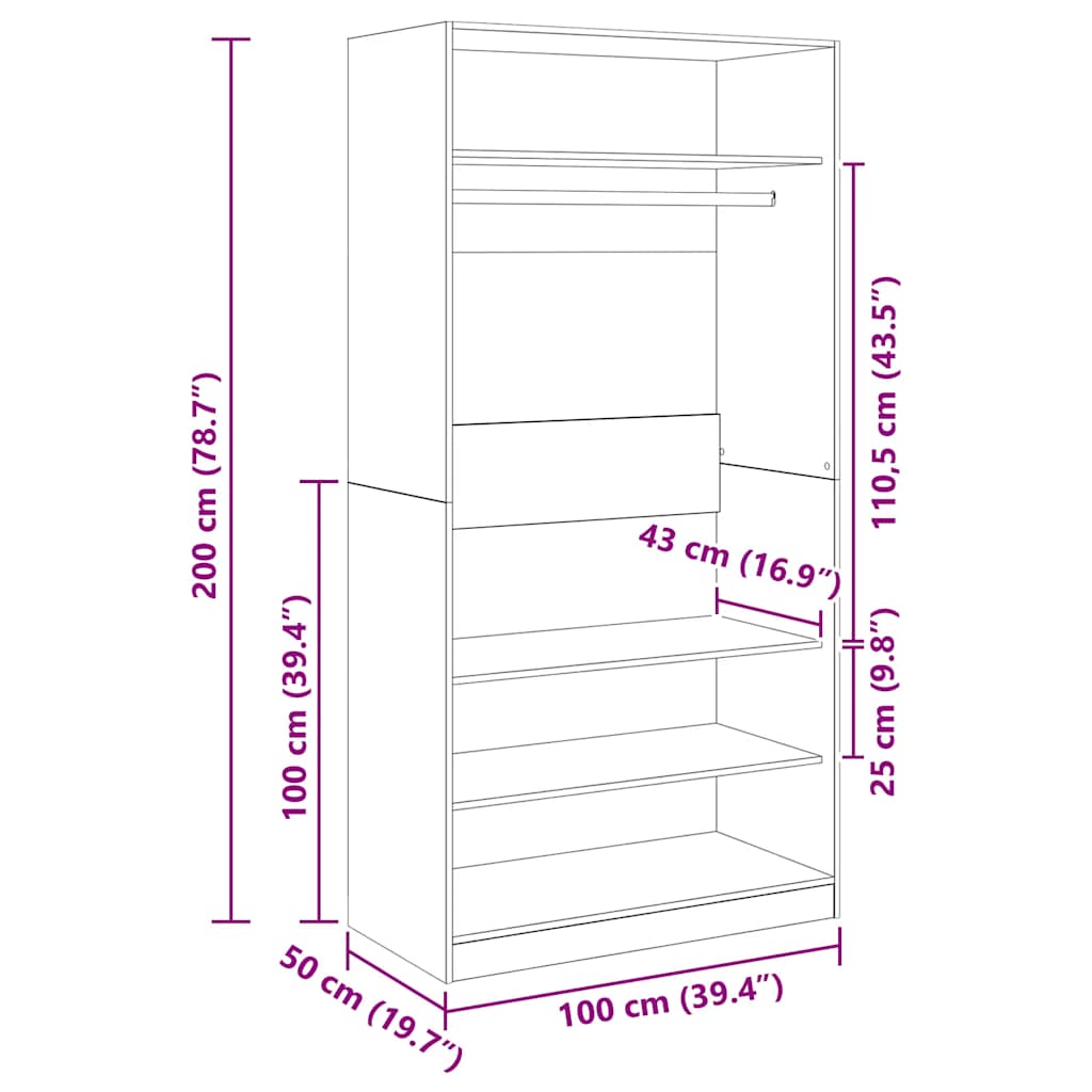 Kleiderschrank Räuchereiche 100x50x200 cm Holzwerkstoff