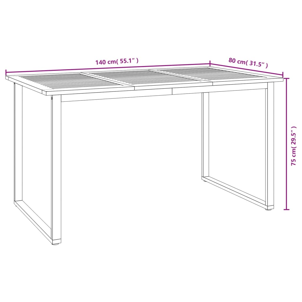 Gartentisch mit Beinen in U-Form 140×80×75 cm Massivholz Akazie