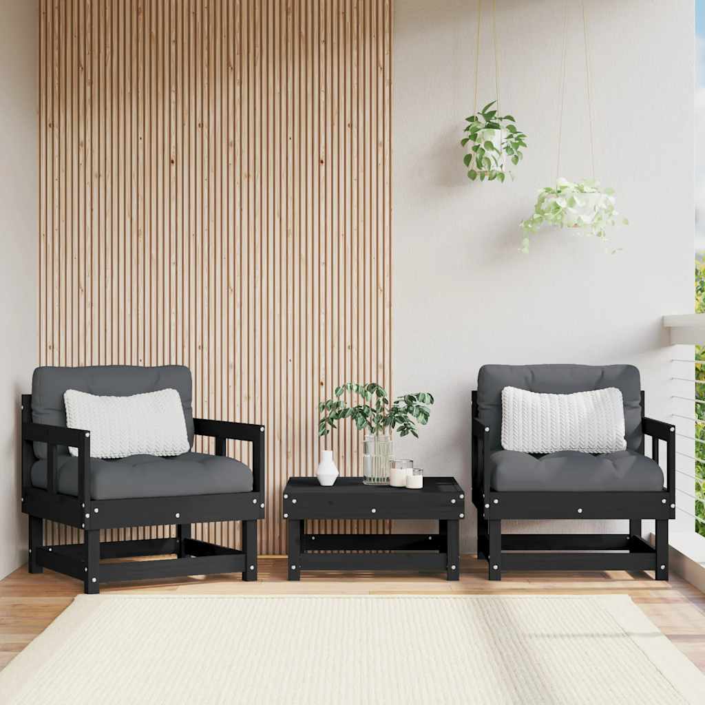 Gartenstühle mit Kissen 2 Stk. Schwarz Massivholz Kiefer