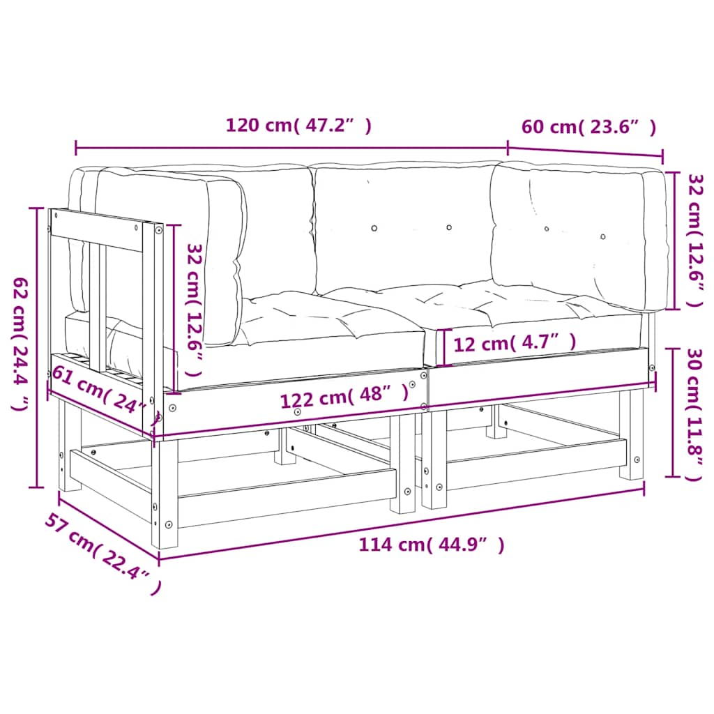 Ecksofas mit Kissen 2 Stk. Massivholz Kiefer