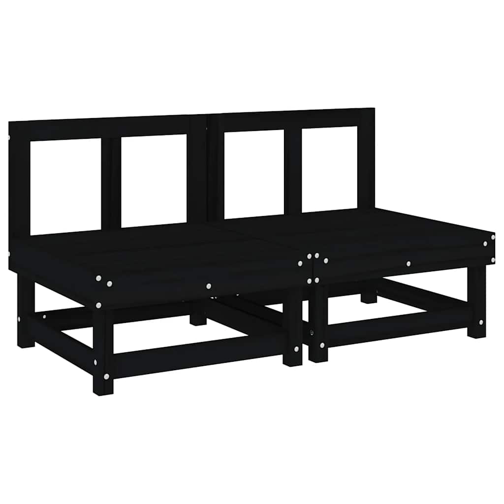 Mittelsofas mit Kissen 2 Stk. Schwarz Massivholz Kiefer