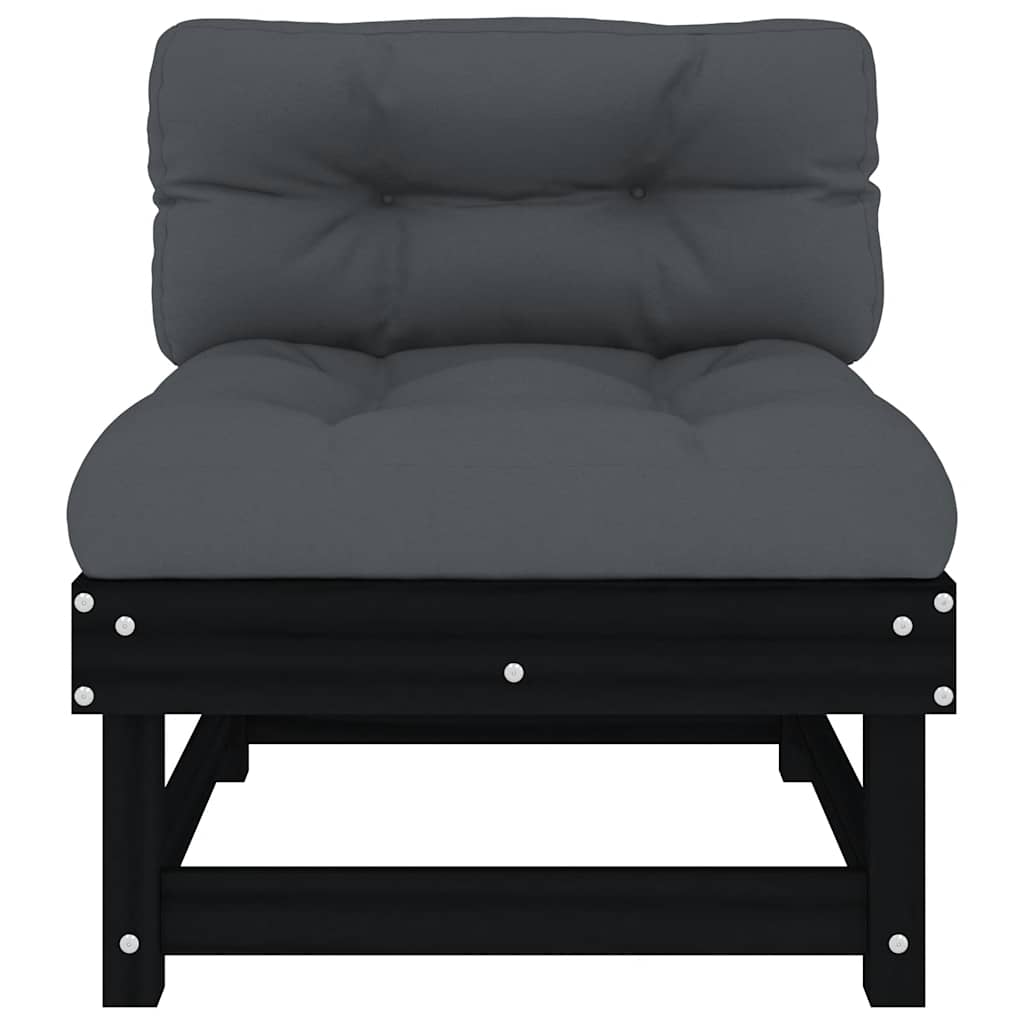 Mittelsofas mit Kissen 2 Stk. Schwarz Massivholz Kiefer