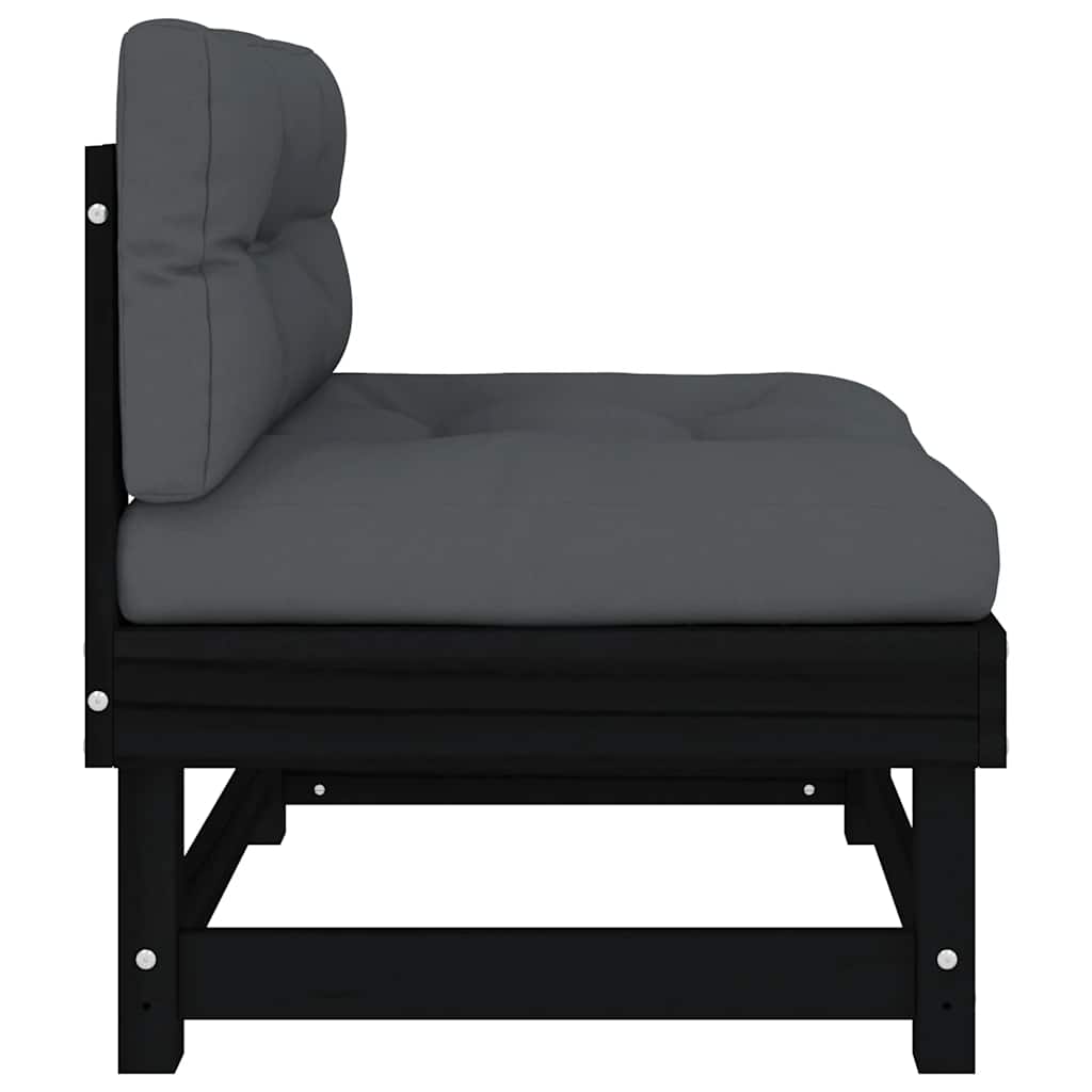 Mittelsofas mit Kissen 2 Stk. Schwarz Massivholz Kiefer
