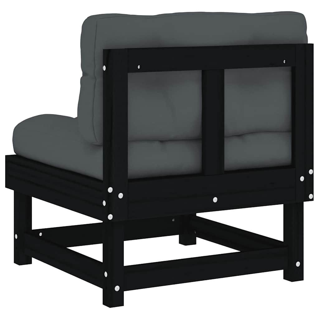 Mittelsofas mit Kissen 2 Stk. Schwarz Massivholz Kiefer