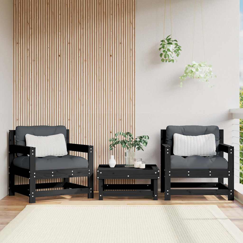 Gartenstühle mit Kissen 2 Stk. Schwarz Massivholz Kiefer