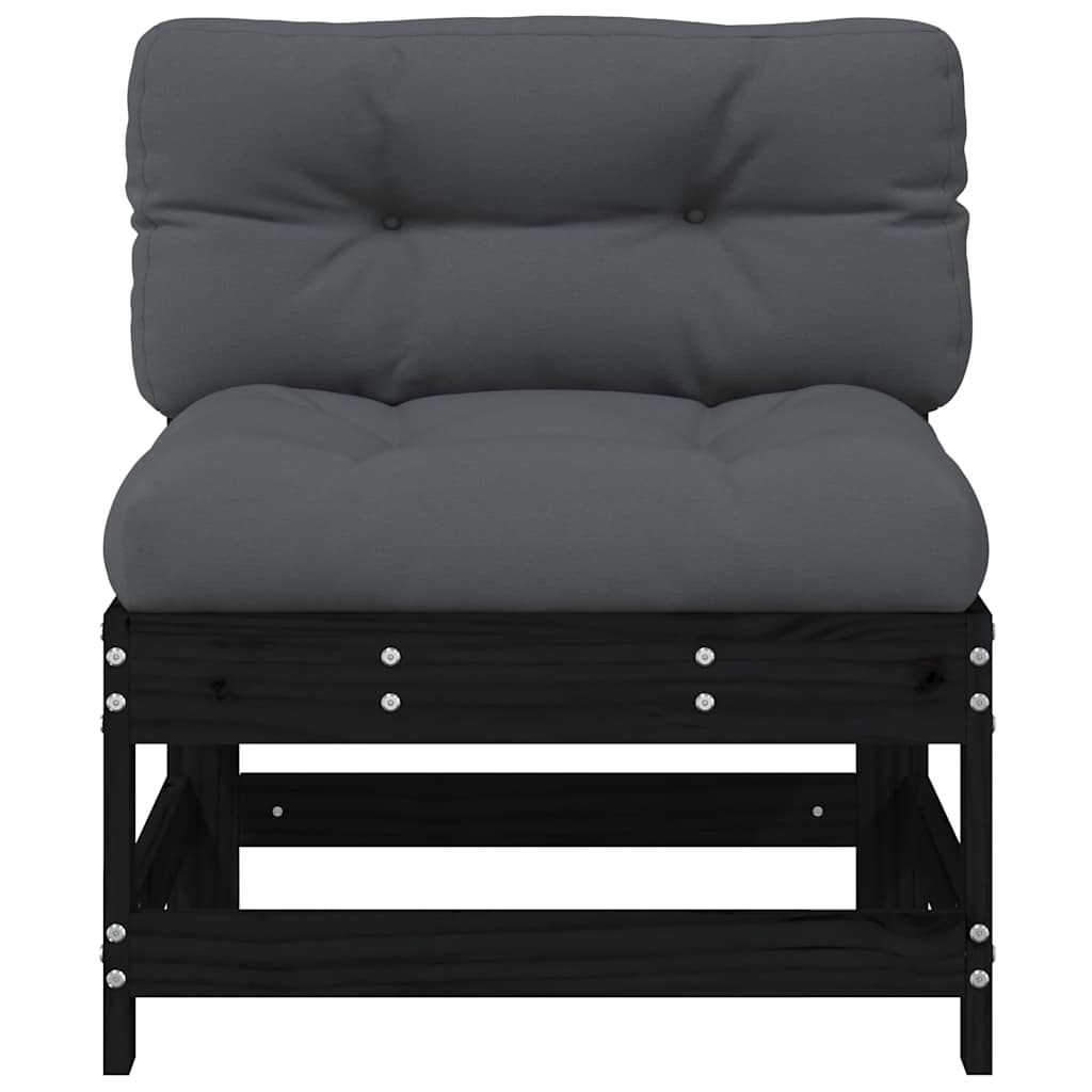 Mittelsofas mit Kissen 2 Stk. Schwarz Massivholz Kiefer