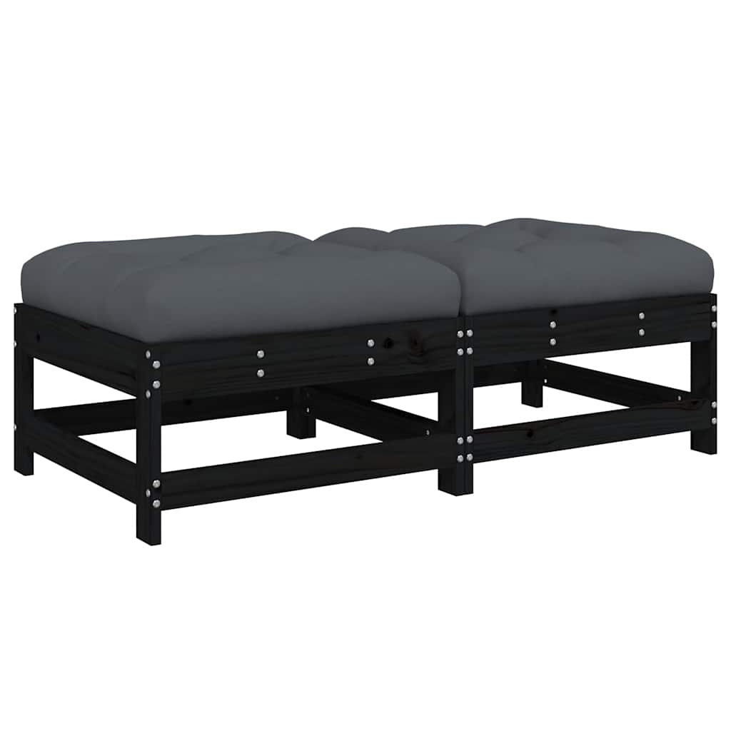 Gartenhocker mit Kissen 2 Stk. Schwarz Massivholz Kiefer