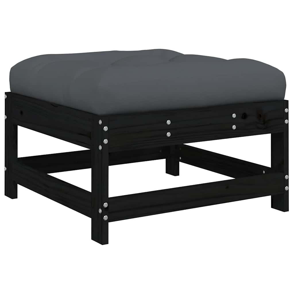 Gartenhocker mit Kissen 2 Stk. Schwarz Massivholz Kiefer