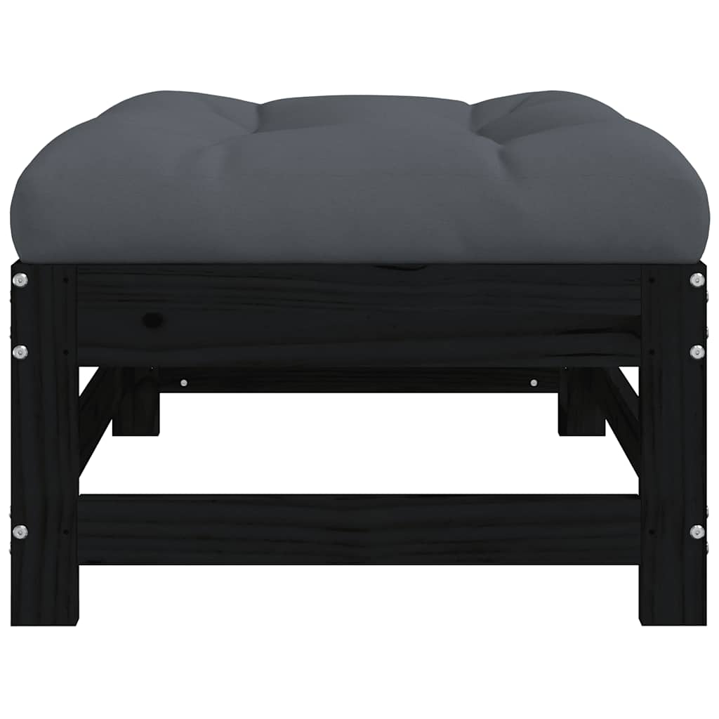 Gartenhocker mit Kissen 2 Stk. Schwarz Massivholz Kiefer