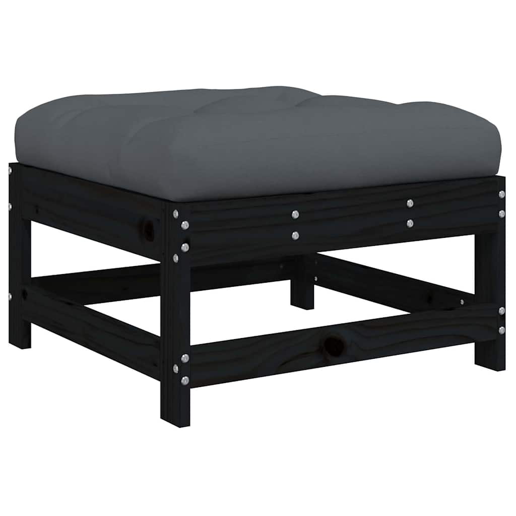 Gartenhocker mit Kissen 2 Stk. Schwarz Massivholz Kiefer