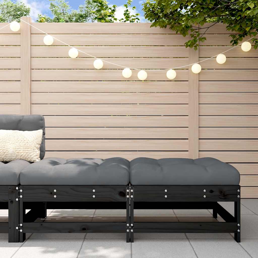 Gartenhocker mit Kissen 2 Stk. Schwarz Massivholz Kiefer