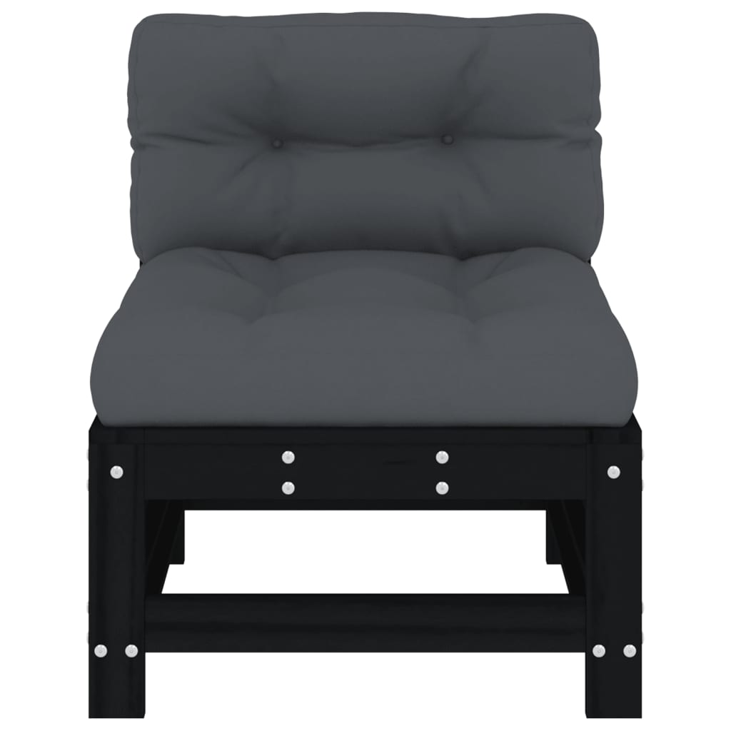 Mittelsofas mit Kissen 2 Stk. Schwarz Massivholz Kiefer