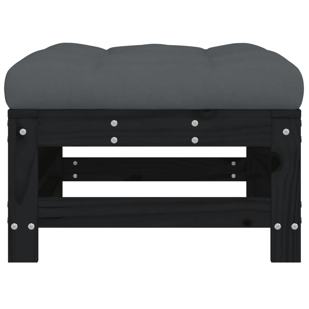 Gartenhocker mit Kissen 2 Stk. Schwarz Massivholz Kiefer