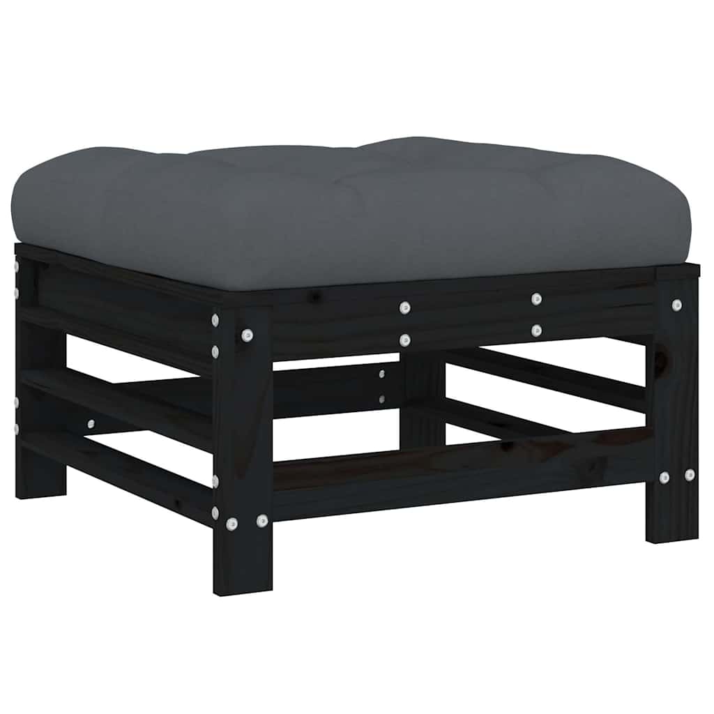 Gartenhocker mit Kissen 2 Stk. Schwarz Massivholz Kiefer