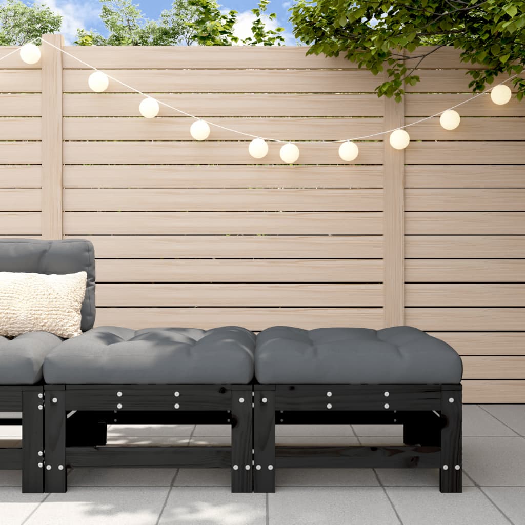 Gartenhocker mit Kissen 2 Stk. Schwarz Massivholz Kiefer