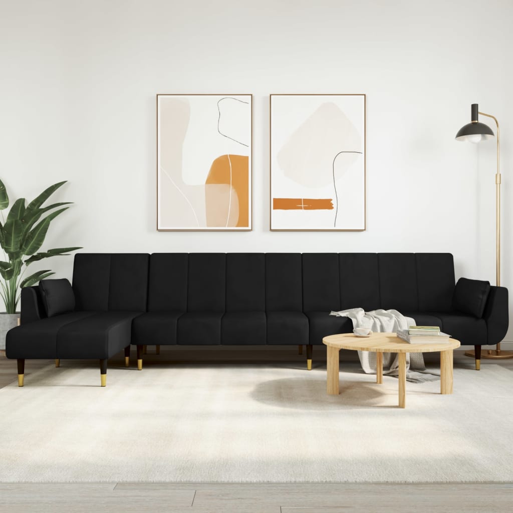 Schlafsofa in L-Form Schwarz 275x140x70 cm Samt