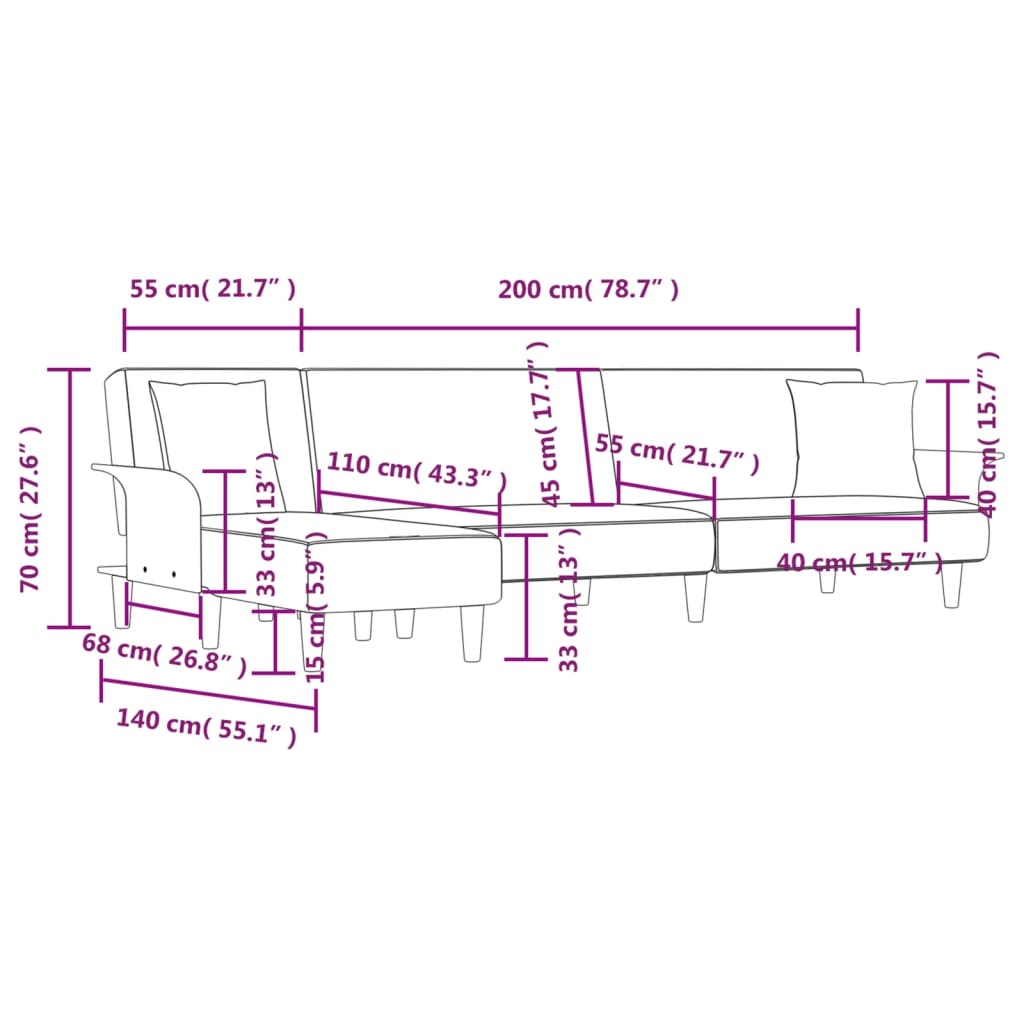 Schlafsofa in L-Form Hellgrau 279x140x70 cm Stoff