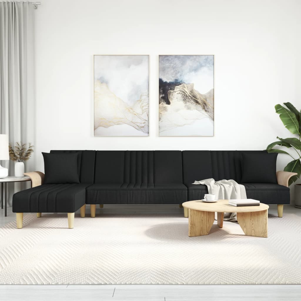 Schlafsofa in L-Form Schwarz 279x140x70 cm Stoff