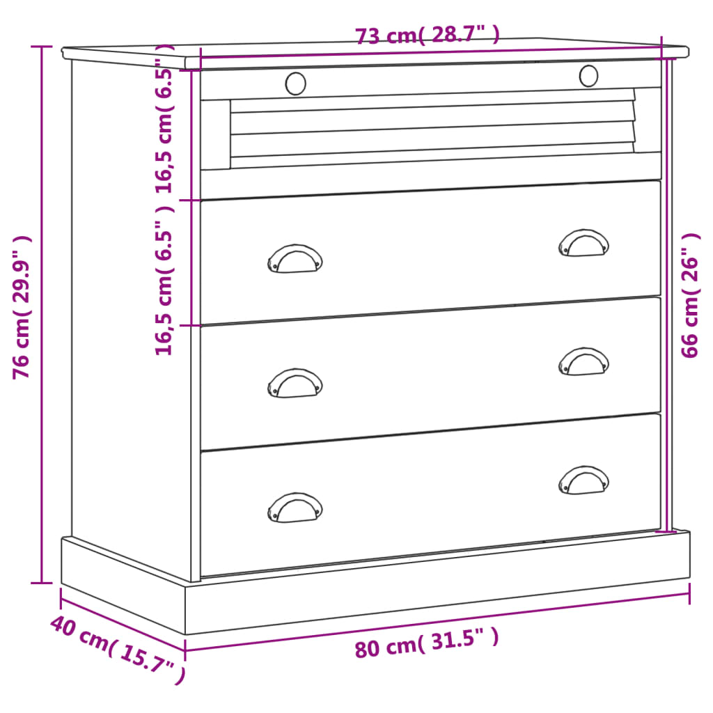 Kommode VIGO 80x40x76 cm Massivholz Kiefer