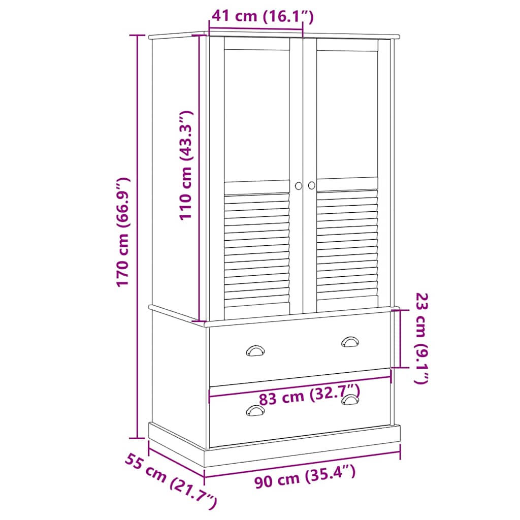 Kleiderschrank VIGO 90x55x170 cm Massivholz Kiefer