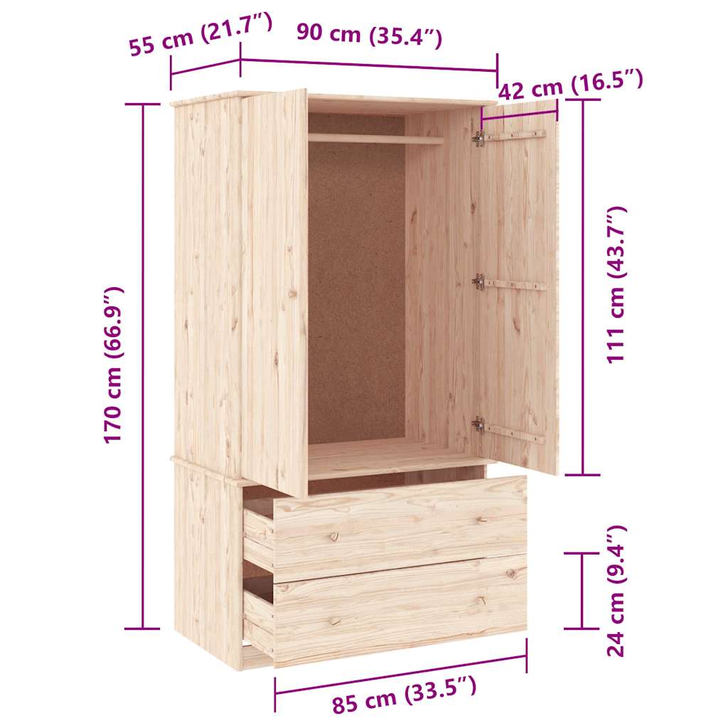 Kleiderschrank ALTA 90x55x170 cm Massivholz Kiefer