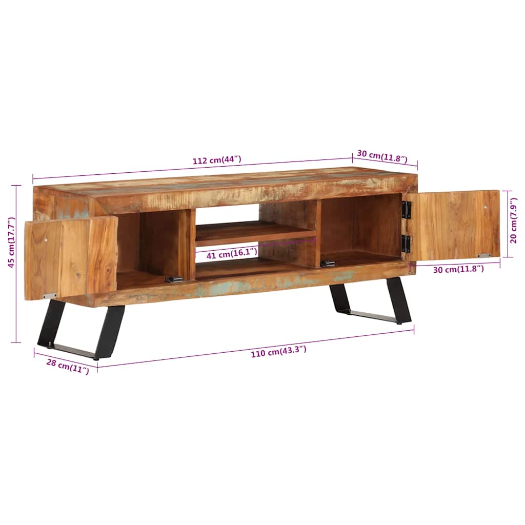 TV-Schrank 112x30x45 cm Altholz Massiv