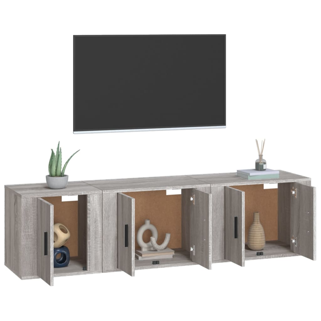 3-tlg. TV-Schrank-Set Grau Sonoma Holzwerkstoff