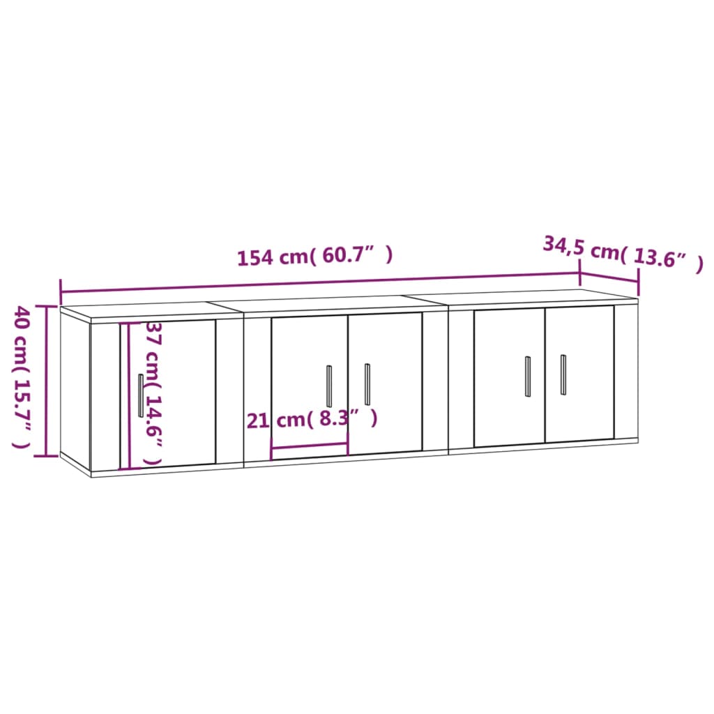 3-tlg. TV-Schrank-Set Grau Sonoma Holzwerkstoff