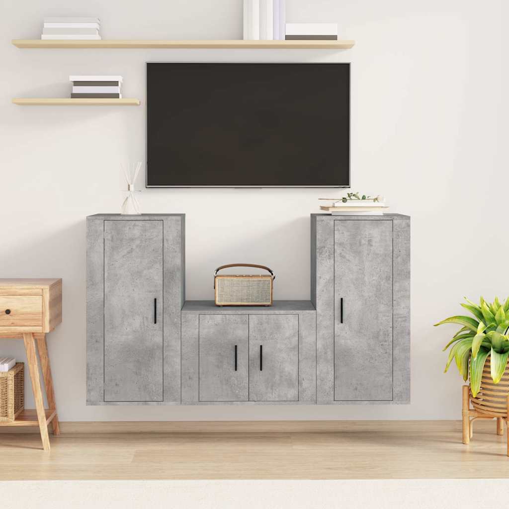 3-tlg. TV-Schrank-Set Betongrau Holzwerkstoff