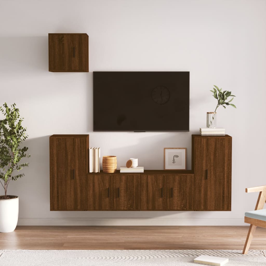 5-tlg. TV-Schrank-Set Braun Eichen-Optik Holzwerkstoff