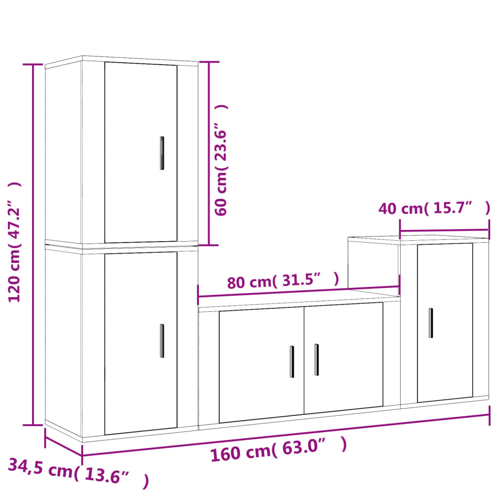 4-tlg. TV-Schrank-Set Sonoma-Eiche Holzwerkstoff