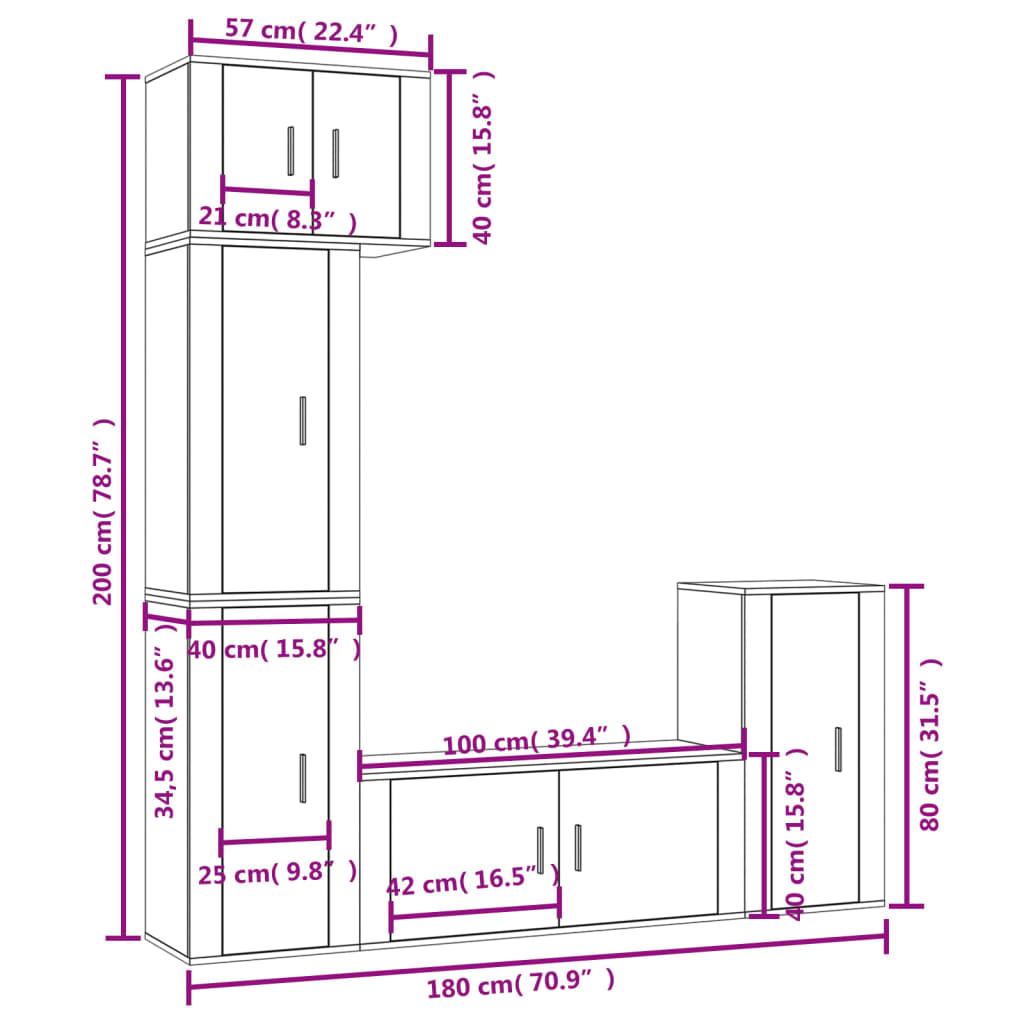 5-tlg. TV-Schrank-Set Weiß Holzwerkstoff