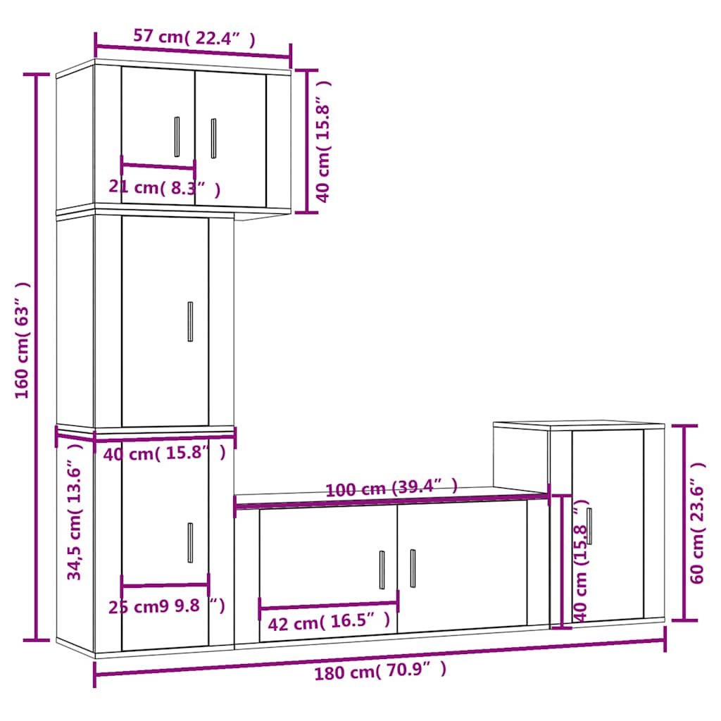 5-tlg. TV-Schrank-Set Räuchereiche Holzwerkstoff