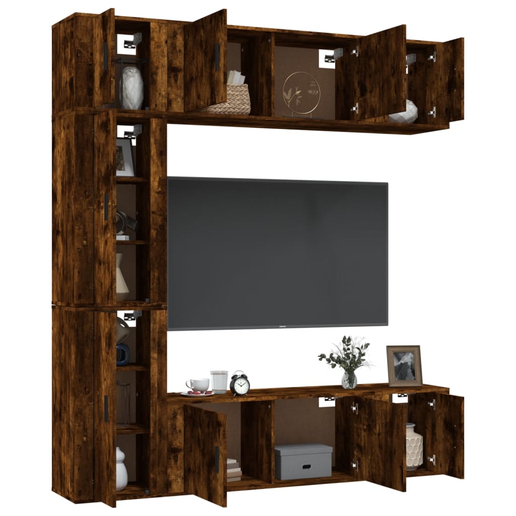 7-tlg. TV-Schrank-Set Räuchereiche Holzwerkstoff