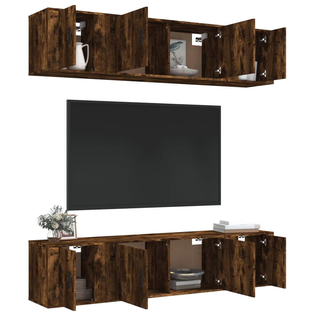 6-tlg. TV-Schrank-Set Räuchereiche Holzwerkstoff