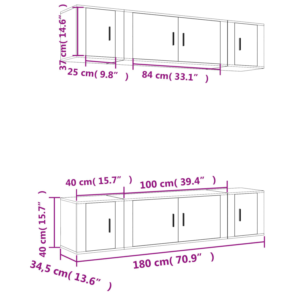 6-tlg. TV-Schrank-Set Grau Sonoma Holzwerkstoff