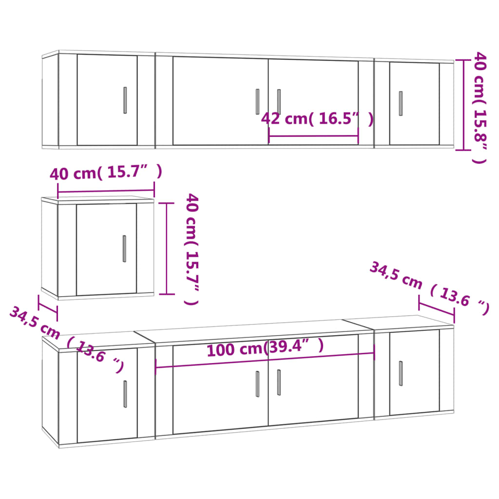 7-tlg. TV-Schrank-Set Betongrau Holzwerkstoff