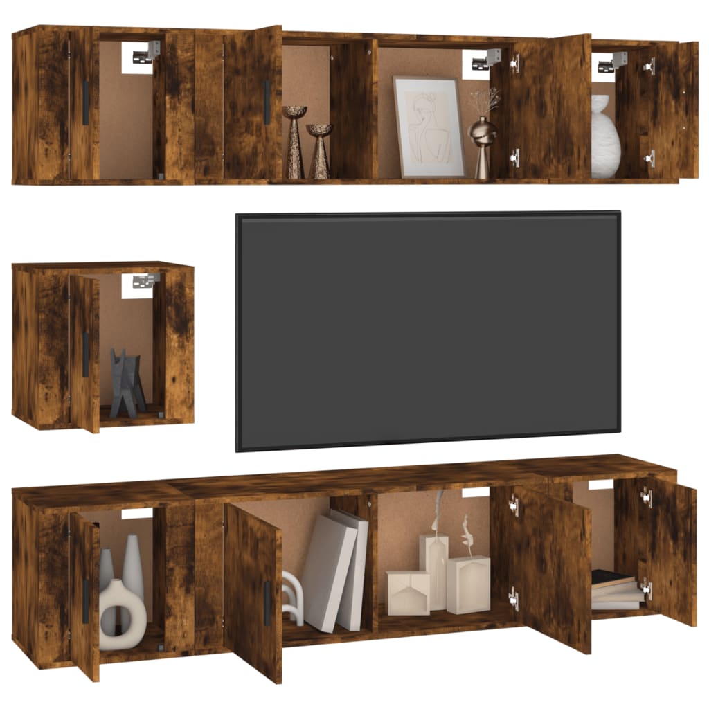 7-tlg. TV-Schrank-Set Räuchereiche Holzwerkstoff