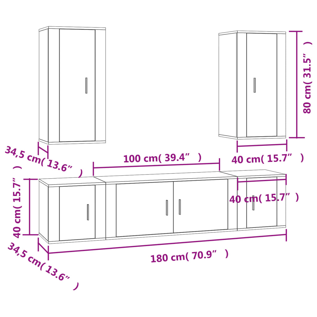 5-tlg. TV-Schrank-Set Weiß Holzwerkstoff
