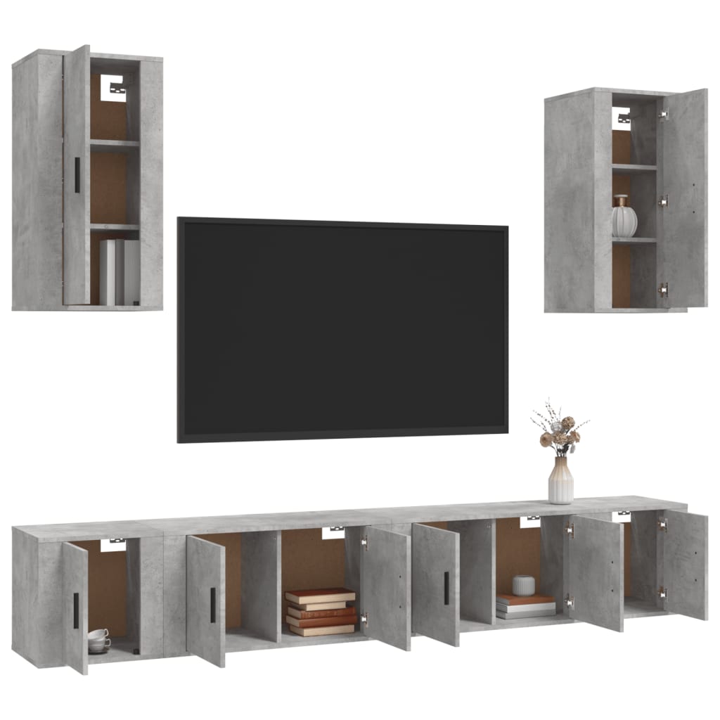 6-tlg. TV-Schrank-Set Betongrau Holzwerkstoff