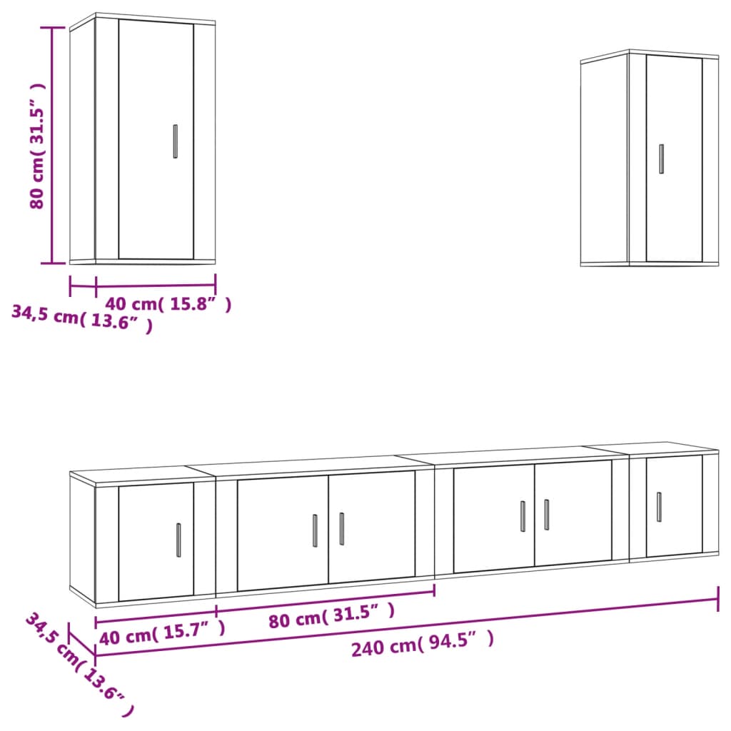 6-tlg. TV-Schrank-Set Betongrau Holzwerkstoff