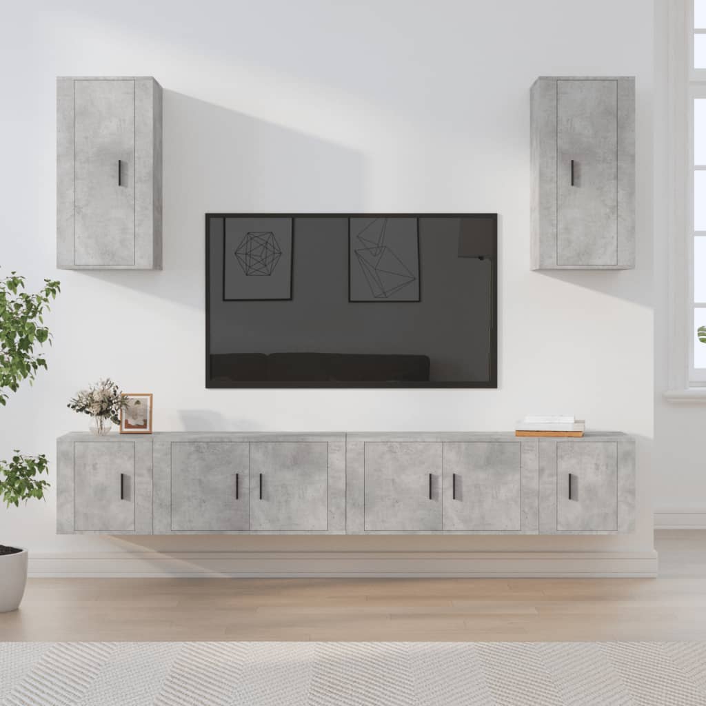 6-tlg. TV-Schrank-Set Betongrau Holzwerkstoff