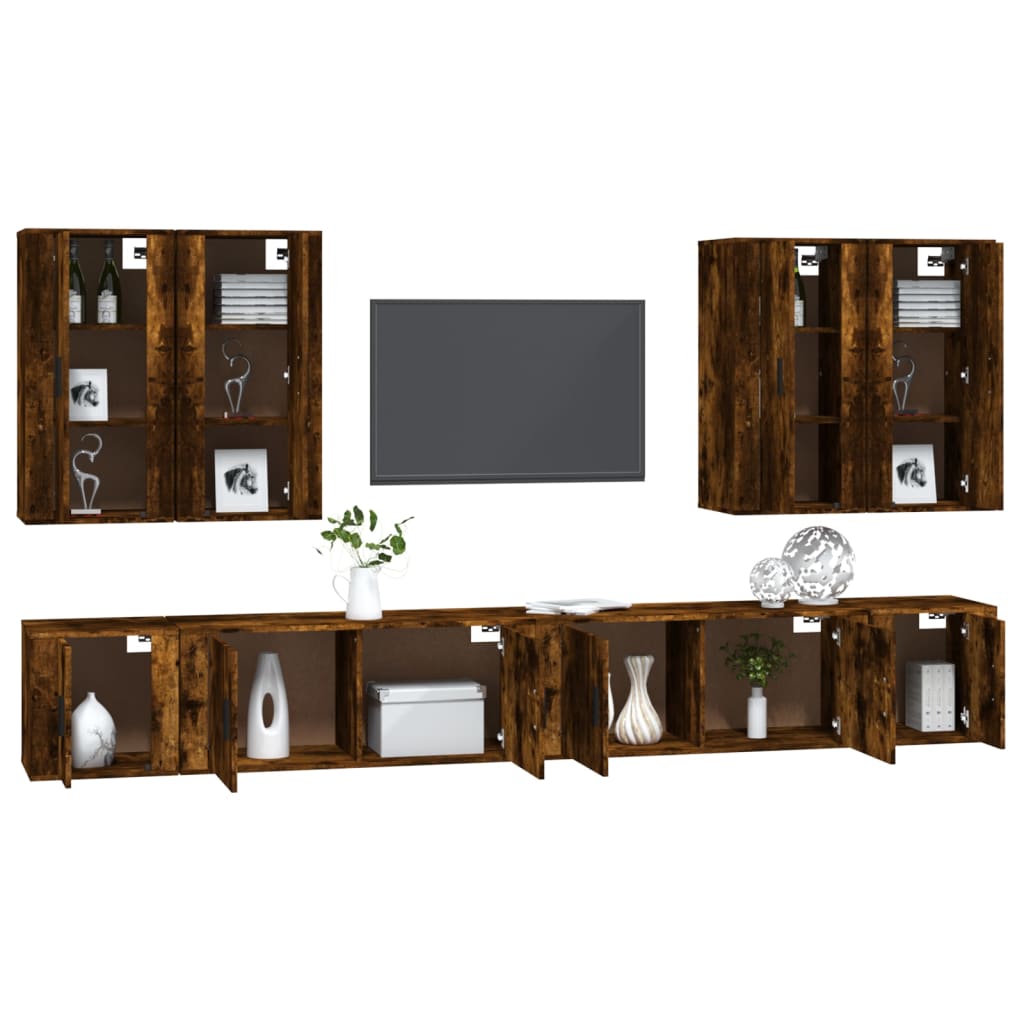 8-tlg. TV-Schrank-Set Räuchereiche Holzwerkstoff