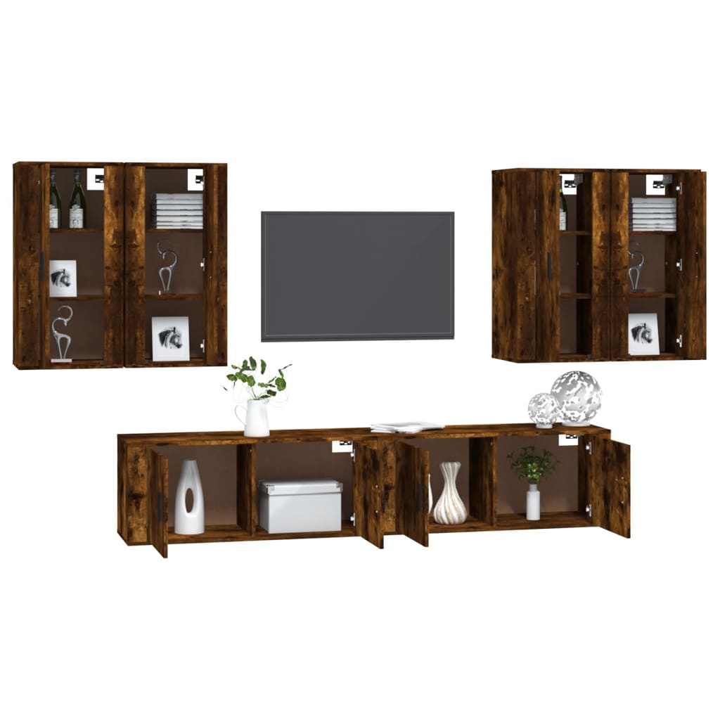 6-tlg. TV-Schrank-Set Räuchereiche Holzwerkstoff