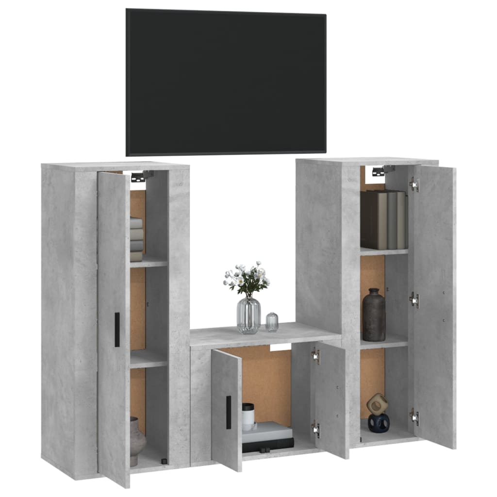 3-tlg. TV-Schrank-Set Betongrau Holzwerkstoff