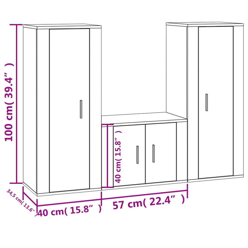 3-tlg. TV-Schrank-Set Betongrau Holzwerkstoff