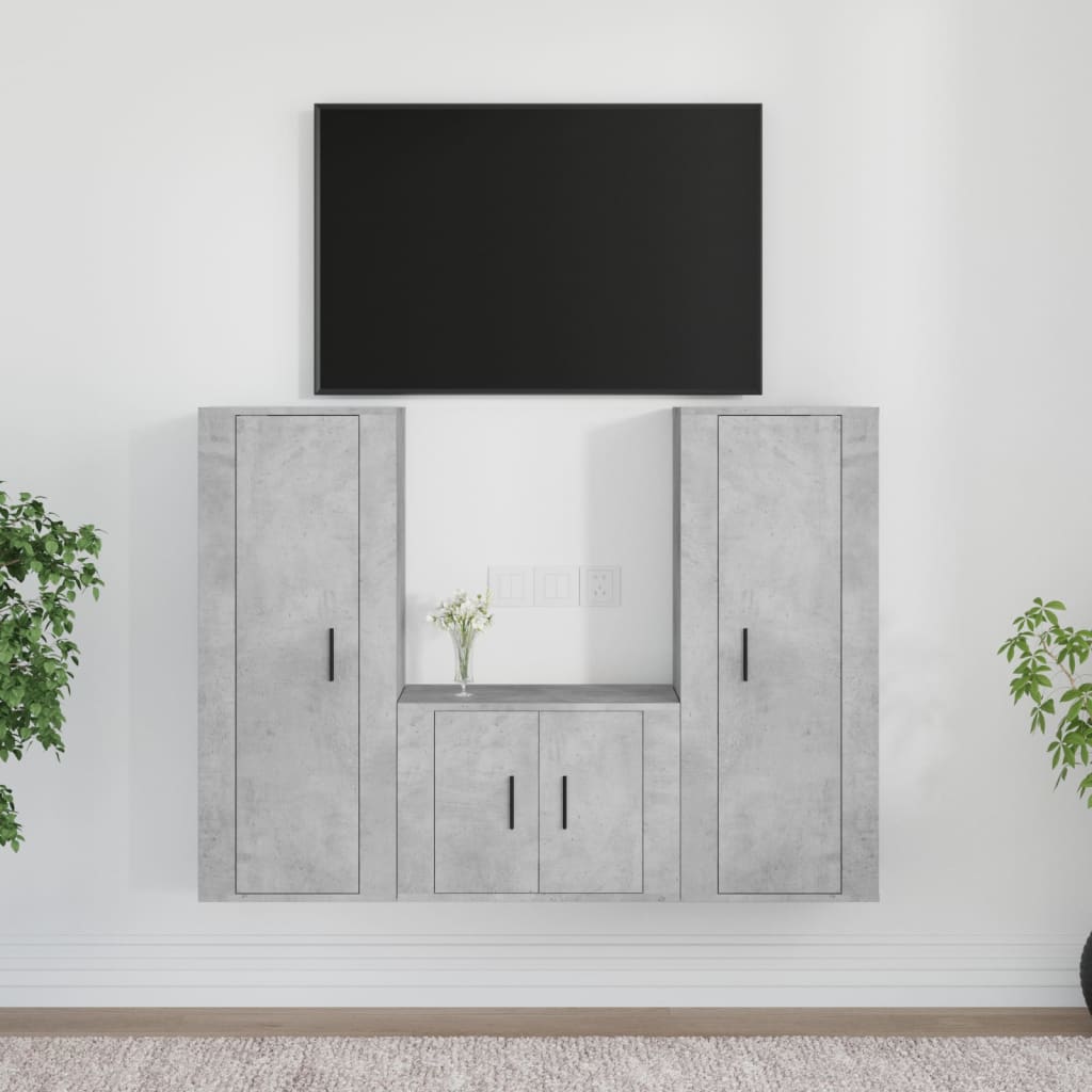 3-tlg. TV-Schrank-Set Betongrau Holzwerkstoff