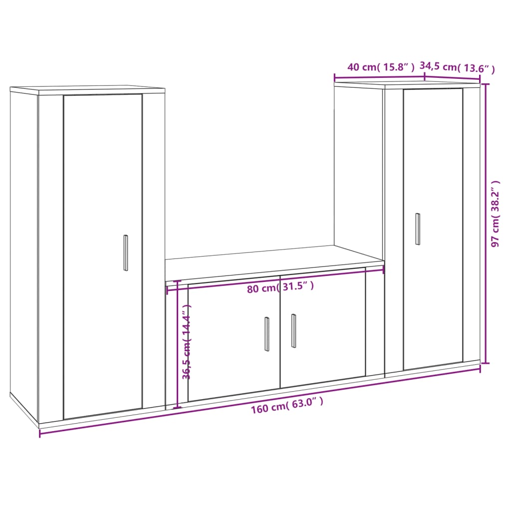 3-tlg. TV-Schrank-Set Betongrau Holzwerkstoff