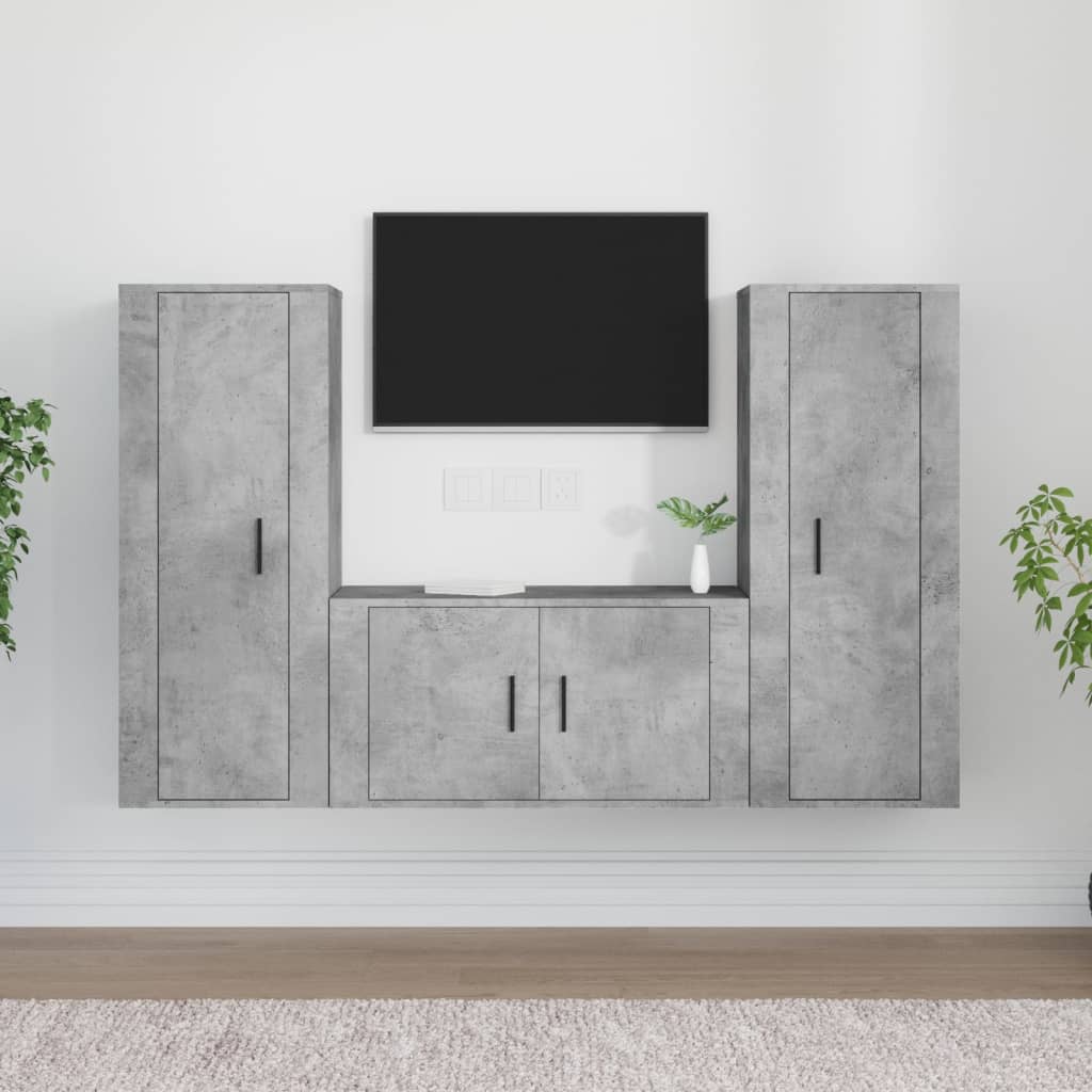 3-tlg. TV-Schrank-Set Betongrau Holzwerkstoff